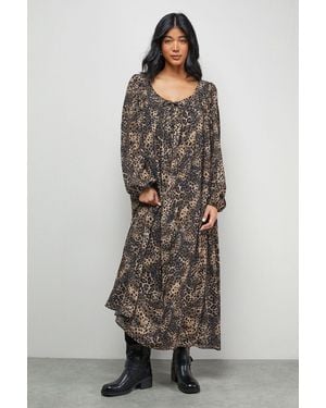 Warehouse Chiffon Tie Front Volume Midi Smock Dress - Multicolour