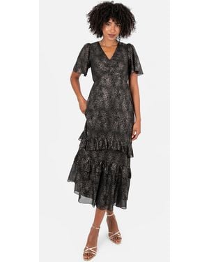 Lovedrobe Angel Sleeve Ruffled Midaxi Dress - Black