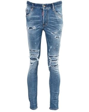 DSquared² Super Twinky Jean Paint Splash Reinforced Ripped Jeans - Blue