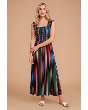 Dorothy Perkins Multi Stripe Shirred Bodice Frill Sleeve Maxi Dress - Blue