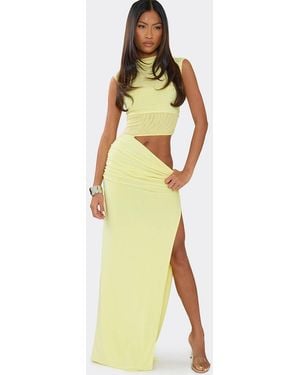 EGO Short Sleeve Panelled Mesh Maxi Dress - Yellow