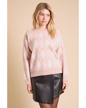 Dorothy Perkins Argyle Fine Knitted Jumper - Pink
