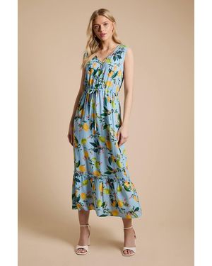 Dorothy Perkins Lemon Sleeveless Drawstring Waist Tiered Maxi Dress - Blue