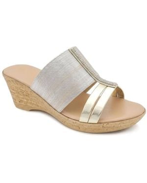 Pavers Wide Fit Stretchy Mule Sandals - Metallic