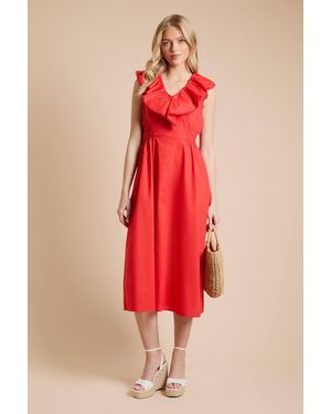 Dorothy Perkins Frill Neckline Lace Detail Midi Dress - Red