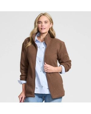 Lands' End Sherpa Fleece Full Zip Jacket - Brown