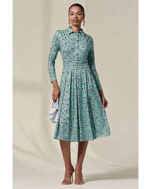Jolie Moi Long Sleeve Button Up Midi Dress - Green