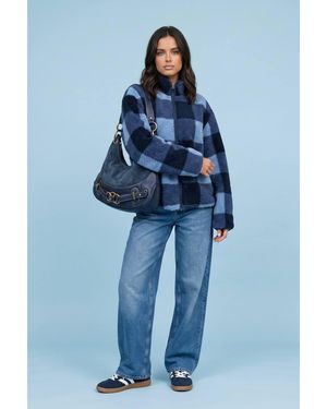 Urban Bliss Check Fleece Jacket - Blue