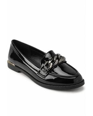 Spot on Chain Detail Flat Loafer Shoes - Black