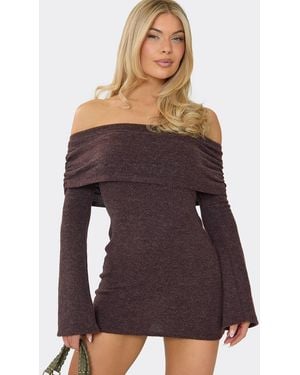 EGO Long Sleeve Foldover Mini Dress - Brown