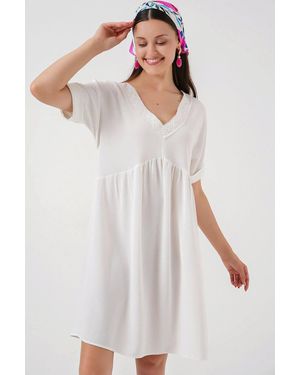 Bigdart V-Neck Mini Dress With Lining - White