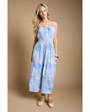 Dorothy Perkins Tie Frill Detail Strappy Tiered Hem Printed Maxi Dress - Blue