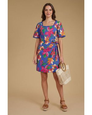 Dorothy Perkins Lace Trim Wrap Skirt Poplin Printed Mini Dress - Blue