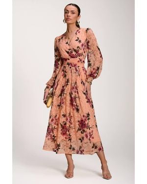 Jolie Moi Long Sleeve Printed Lace Midaxi Dress - White