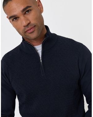 Threadbare Mini Cable Knit Quarter Zip Jumper - Blue
