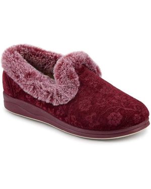 Pavers Warm Memory Foam Velour Slippers - Red