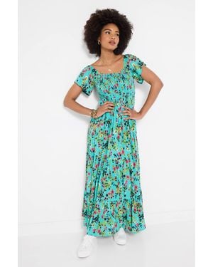 Joe Browns Ditsy Floral Crinkle Maxi Dress With Shirred Bodice - Blue