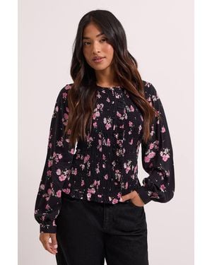 Dorothy Perkins Petite Shirred Bodice Button Through Top - Pink