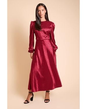 Dorothy Perkins Satin Jacquard Empire Long Sleeve Midi Dress - Red