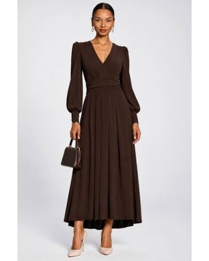 Jolie Moi Long Sleeve V-Neck Jersey Maxi Dress - Brown