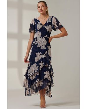 Jolie Moi Floral Printed Tiered Maxi Dress - Blue
