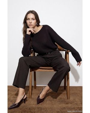 Dilvin Ribbed Boat Neck Knit Jumper - Brown