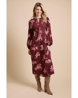 Dorothy Perkins Berry Blouson Sleeve Printed Keyhole Midi Dress - Pink