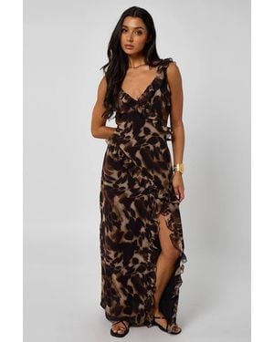 Urban Bliss Tort Print Ruffle Maxi Dress - Brown