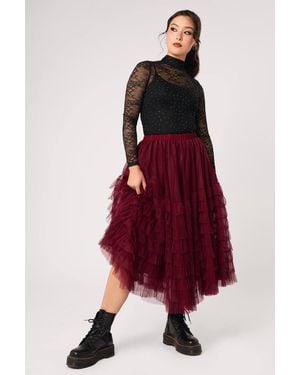 Hell Bunny Wisdom Tulle Frill Midi Skirt - Red