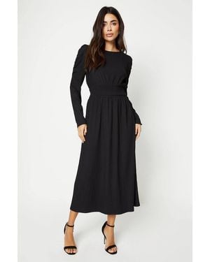 Dorothy Perkins Shirred Waist Long Sleeve Midi Dress - Black