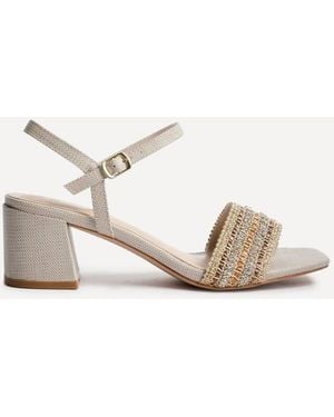 Linzi Indie Raffia Diamante Block Heeled Sandals - Natural
