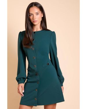 Dorothy Perkins Scuba Crepe Button Detail Mini Dress - Blue
