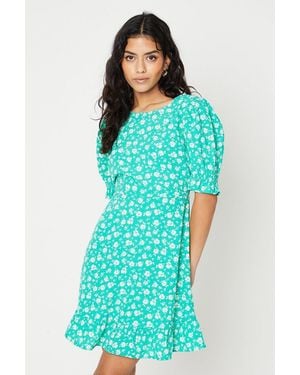 Dorothy Perkins Petite Floral Frill Hem Mini Dress - Blue