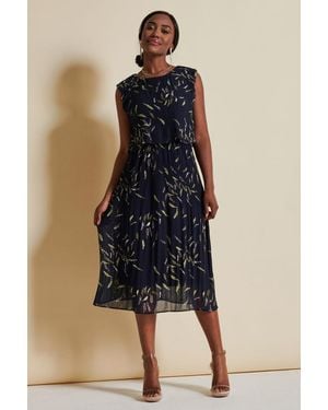 Jolie Moi Chiffon Pleated Overlay Midi Dress - Blue