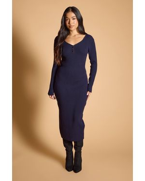 Dorothy Perkins Petite V-Neck Button Down Knitted Maxi Dress - Blue