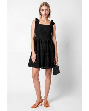 Lovedrobe Palm Broderie Tie-Shoulder Mini Dress - Black