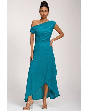 Jolie Moi Textured Asymmetric One Shoulder Maxi Dress - Blue