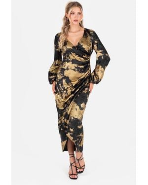 Lovedrobe Long Sleeve Faux Wrap Gathered Midaxi Dress - Black