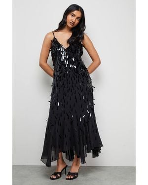 Warehouse Premium Teardrop Embellished Bias Cut Midi Dress - Black