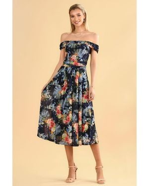 Jolie Moi Rezka Off-Shoulder Mesh Midi Dress - Blue