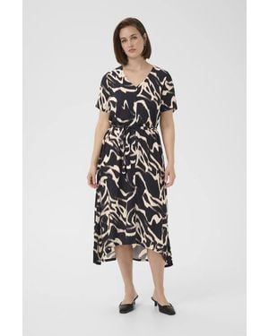 Kaffe Beathe Buttons V-Neck Belted Maxi Dress - White
