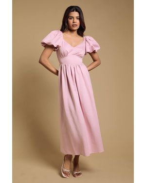 Dorothy Perkins Petite Bubble Sleeve Waistband Midi Dress - Pink