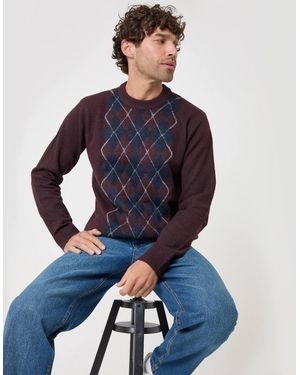 Threadbare Argyle Crew Neck Jumper - Blue