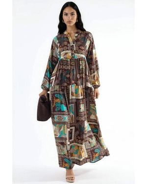 Hiccup V-Neck Patterned Maxi Dress - White