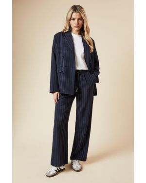 Dorothy Perkins Elasticated Waist Wide Leg Stripe Trouser - Blue