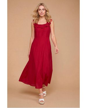 Dorothy Perkins Pin Tuck Ruffle Sleeveless Midi Dress - Red