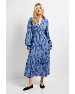 Dorothy Perkins Empire Seam Frill Detail Midi Dress - Blue