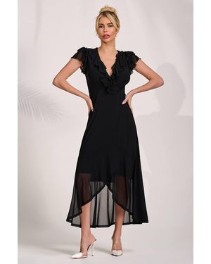 Jolie Moi Ruffled Mesh Maxi Dress - Black