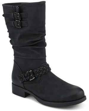 Pavers Buckle-Detailed Calf Length Boots - Black