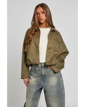 Urban Bliss Suede Collared Bubble Hem Jacket - Green